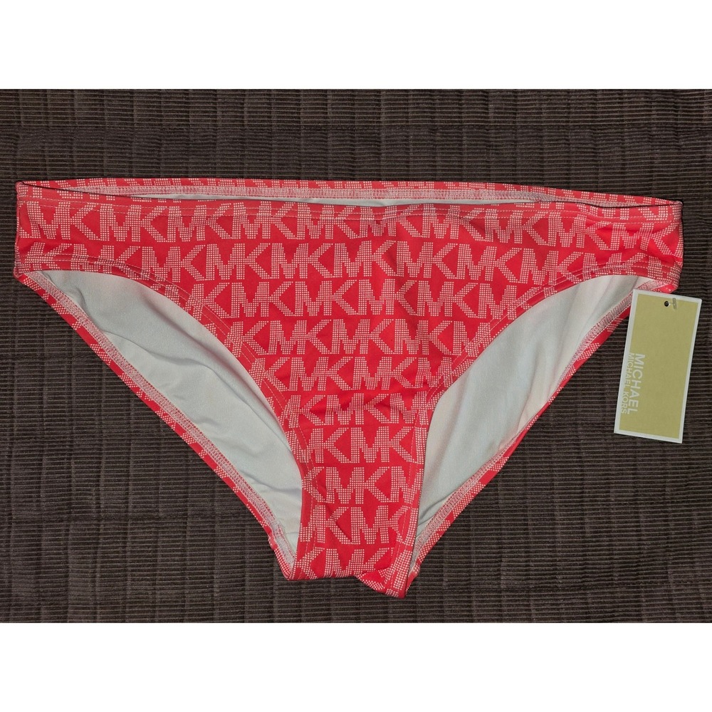 NWT Michael Kors MK Logo Monogram Bikini Bottom in Sangria Women Size L